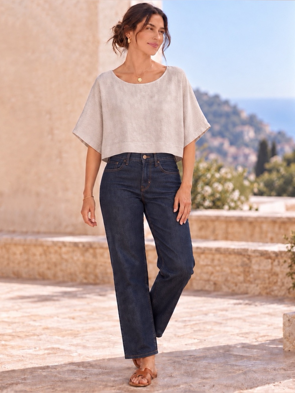 Terzo Millennio Italian Pure Linen Boxy Top | Sand | Medium | NWT